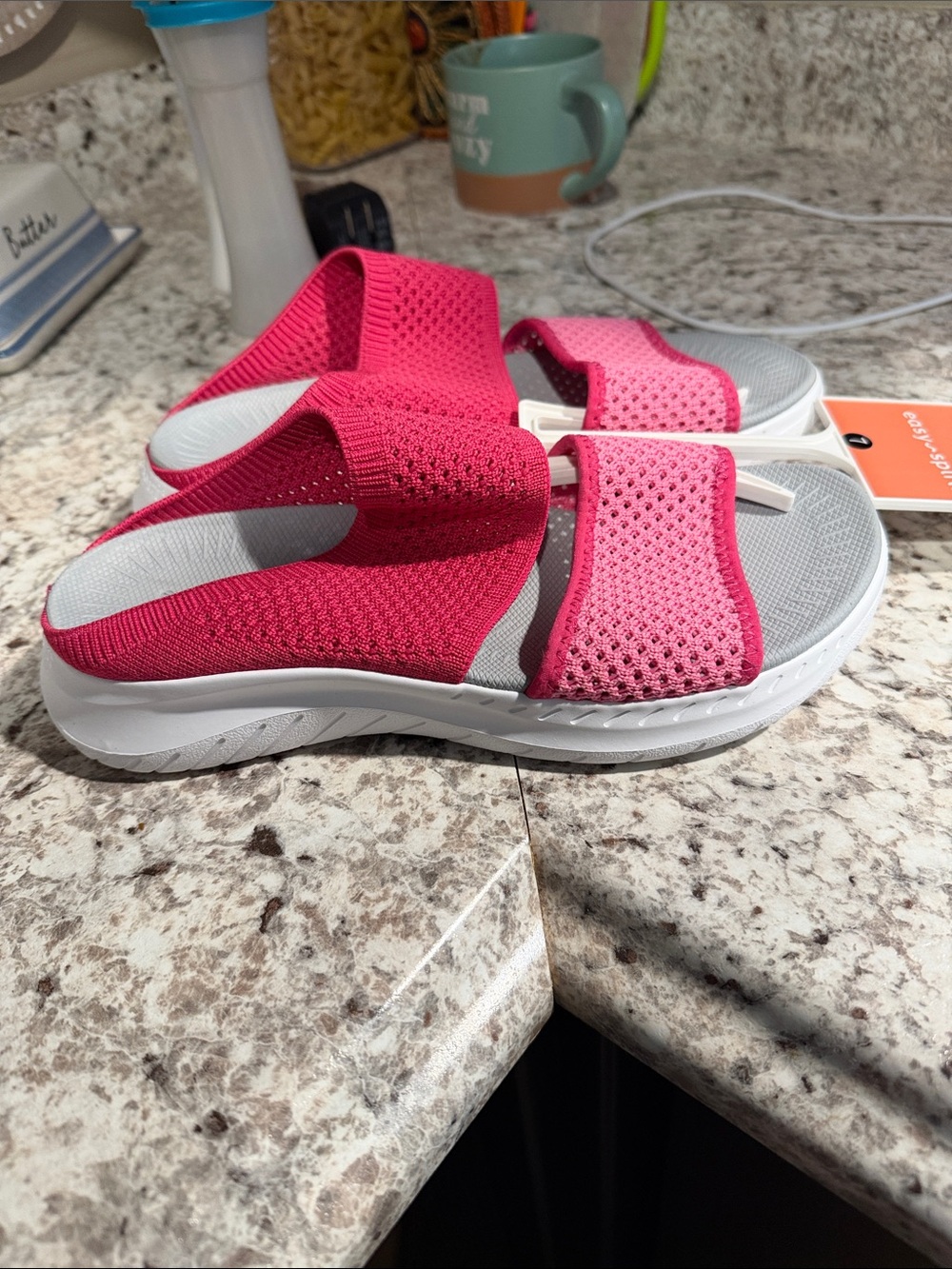 Easy Spirit Hot Pink Dual-Strap Mesh Slide Sandals - Picture 2 of 2